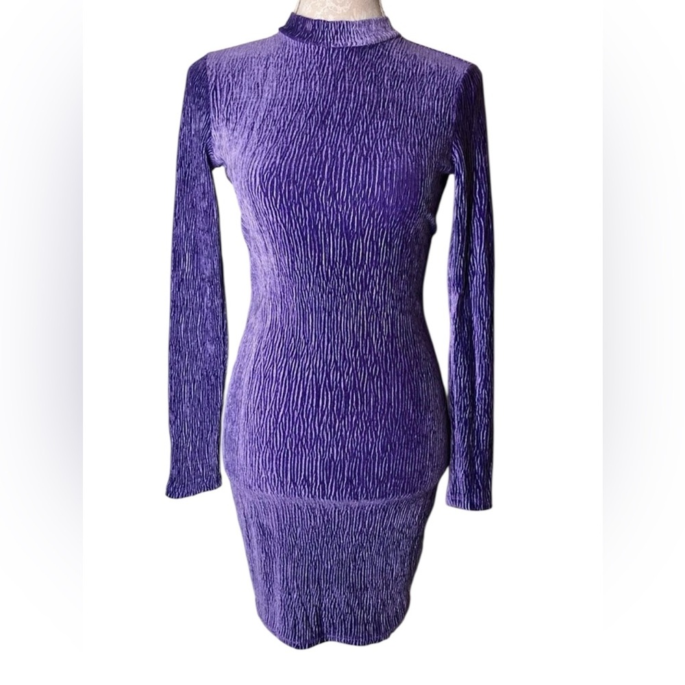 Divided H&M Purple Bodycon Open Back Long Sleeve Mini Dress Small Whimseygoth